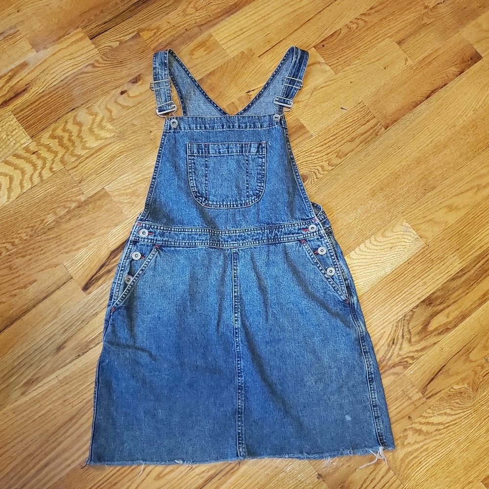 Y2K Vintage Denim Jumper with Pockets, Size 6-12.